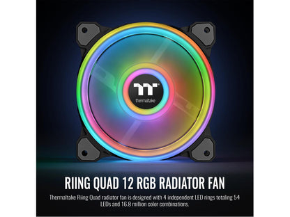 Thermaltake Riing Quad 120mm 16.8 Million RGB Color (Alexa, Razer Chroma) Software Enabled 4 Light Rings 54 Addressable LED 9 Blades Hydraulic Bearing Case/Radiator Fan, Single Pack, CL-F088-PL12SW-C
