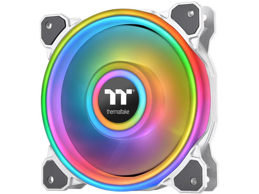 Thermaltake Riing Quad 120mm 16.8 Million RGB Color (Alexa, Razer Chroma) Software Enabled 4 Light Rings 54 Addressable LED 9 Blades Hydraulic Bearing White Case/Radiator Fan, Single Pack, CL-F100-PL12SW-C