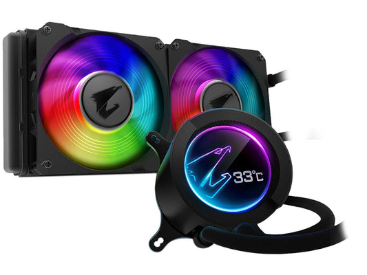 AORUS RGB Liquid Cooler 240, 240mm Radiator, Dual 120mm Windforce PWM Fans, Customizable Full Color LCD Display, Advanced RGB Lighting and Control, Intel 115X/2066, AMD AM4, TR4