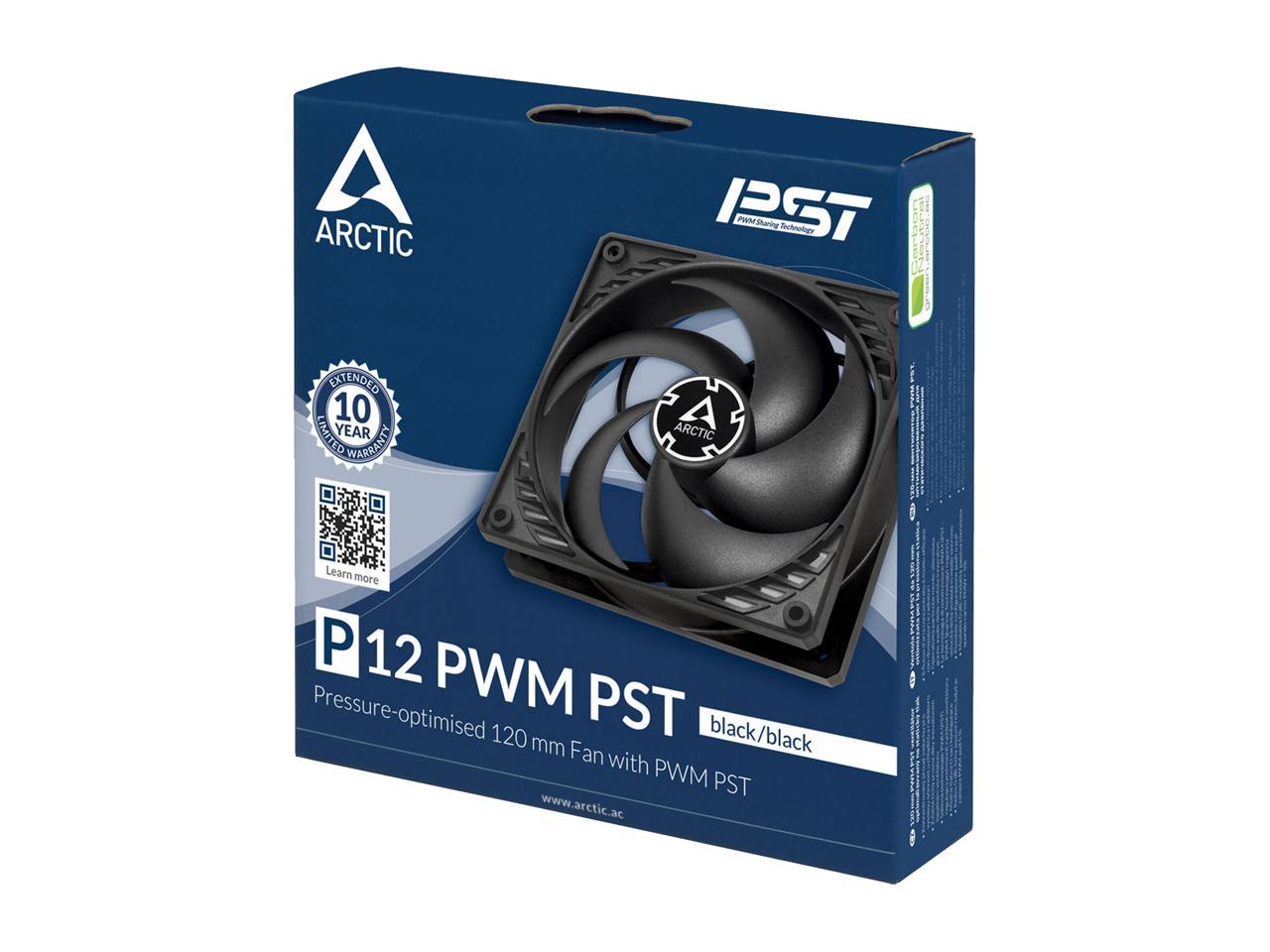 Arctic P12 PWM PST (Black/Black) - Pressure-optimised 120 mm Fan with PWM and PST (PWM Sharing Technology)