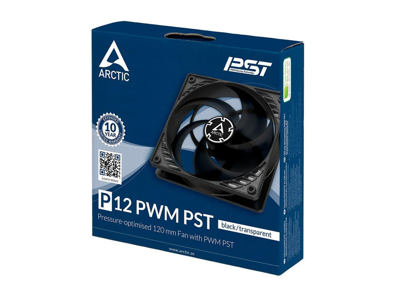 Arctic P12 PWM PST (Black/Transparent) - Pressure-optimised 120 mm Fan with PWM and PST (PWM Sharing Technology)
