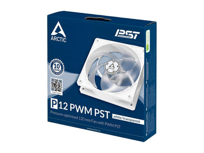 Arctic P12 PWM PST (White/Transparent) - Pressure-optimised 120 mm Fan with PWM and PST (PWM Sharing Technology)