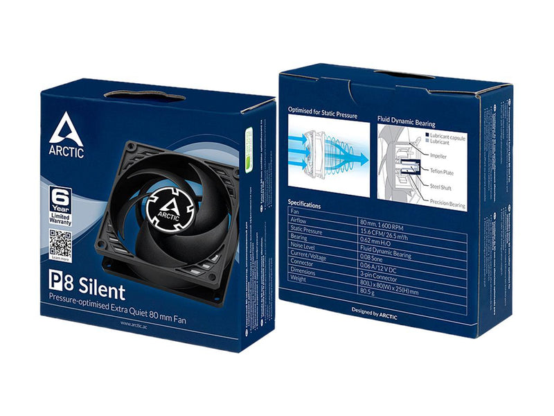 ARCTIC COOLING P8 Silent ACFAN00152A 80mm Pressure-optimised Extra Quiet Case Fan