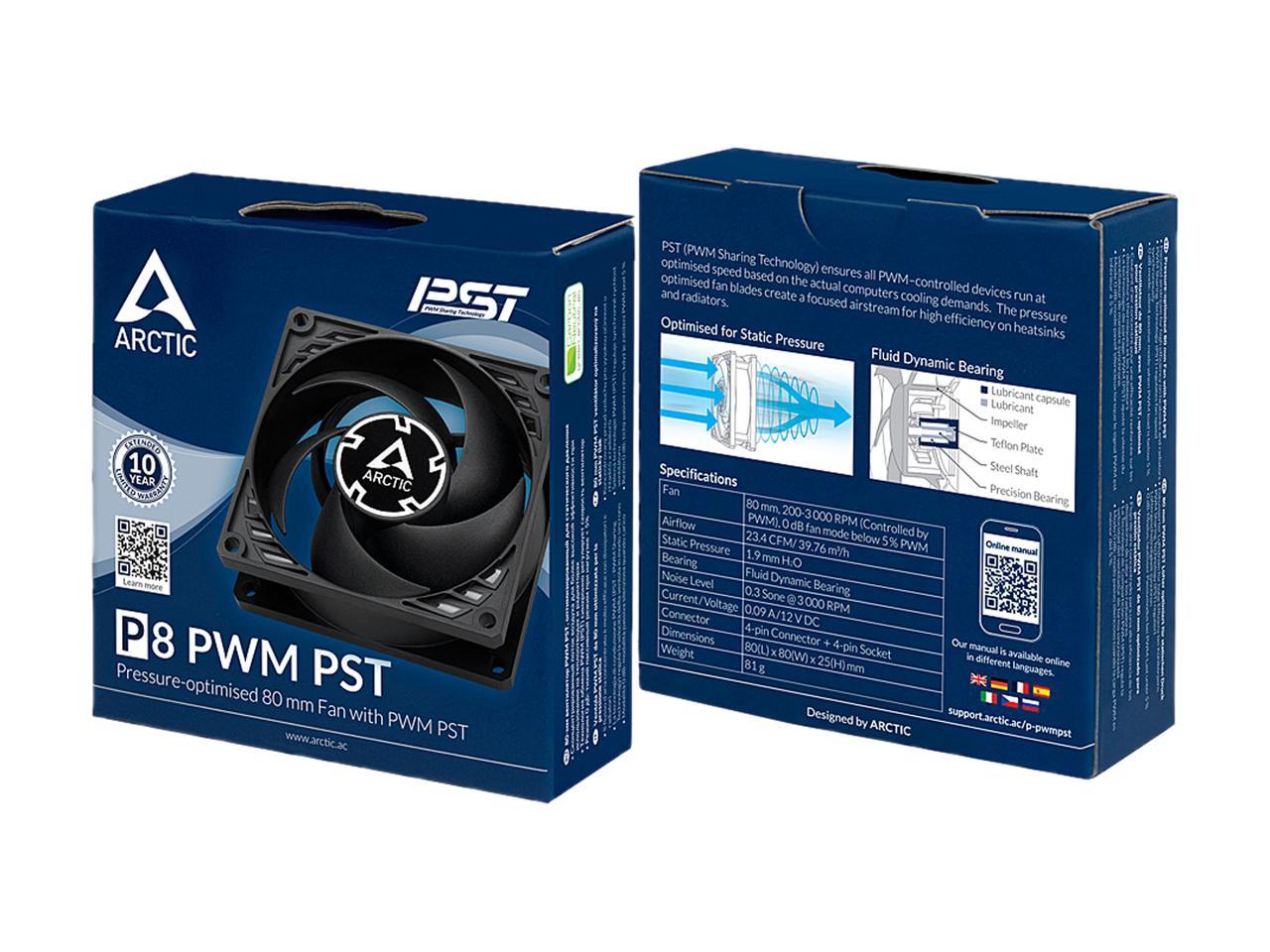 ARCTIC COOLING P8 PWM PST ACFAN00150A 80mm Pressure-optimised Case Fan with PWM PST