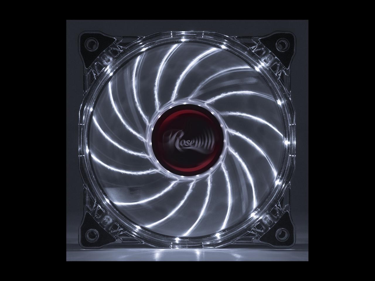 Rosewill RFA-80WL - 120mm CULLINAN Computer Case Cooling Fan with LP4 Adapter - Semi-Transparent Frame & White LED Lights, Sleeve Bearing, Silent