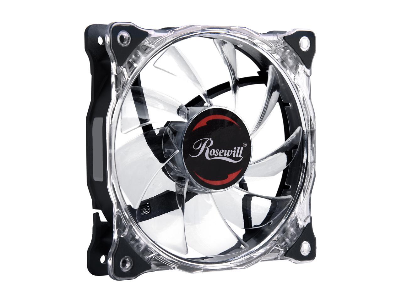 Rosewill RFA-80WL - 120mm CULLINAN Computer Case Cooling Fan with LP4 Adapter - Semi-Transparent Frame & White LED Lights, Sleeve Bearing, Silent