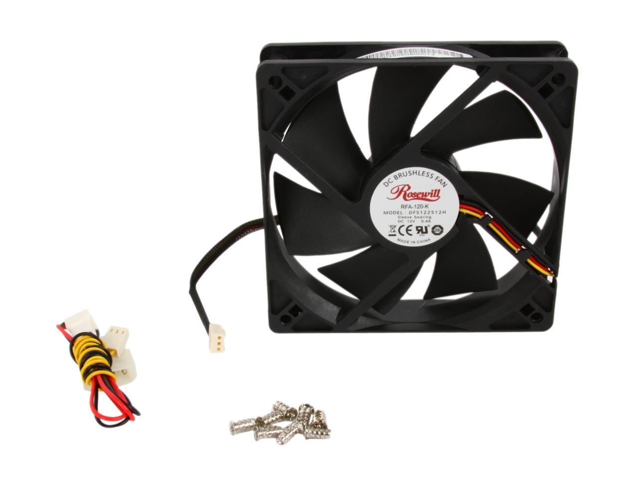Rosewill RFA-120-K - 120mm Computer Case Cooling Fan with LP4 Adapter - Sleeve Bearing, Silent