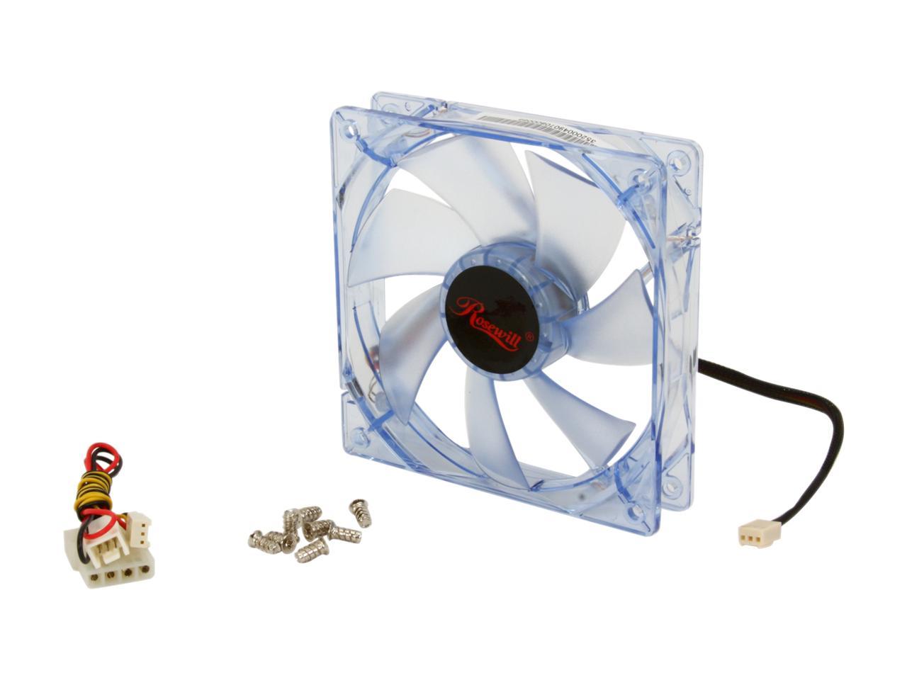Rosewill RFA-120-BL - 120mm Computer Case Cooling Fan with LP4 Adapter - Blue Frame & 4 Blue LED Lights, Sleeve Bearing, Silent Case Fan