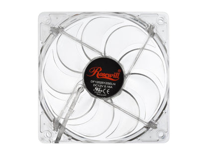 Rosewill RFTL-131209B - 120mm Computer Case Fan / Computer Case Cooling Fan with LP4 Adapter - Transparent Frame & 4 Blue LED Lights, Fluid Dynamic Bearing, Silent