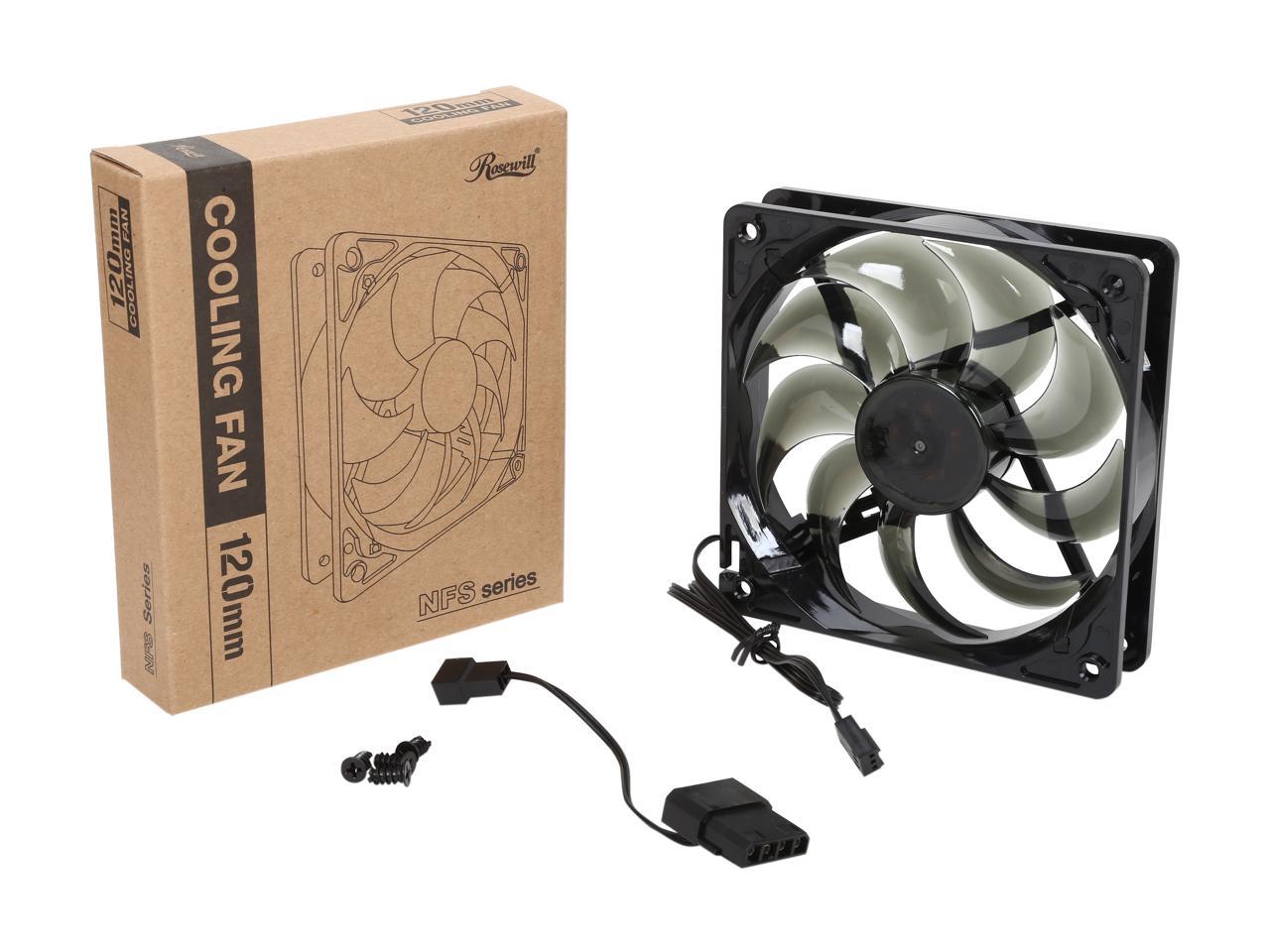 Rosewill RNBF-131209 - 120mm Computer Case Cooling Fan with LP4 Adapter - Black Frame & Smoke Blades, Sleeve Bearing, Silent