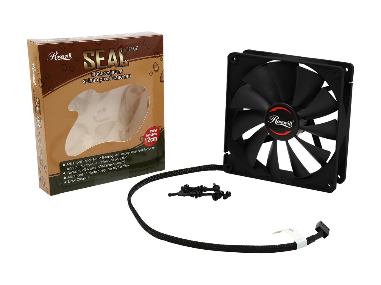 Rosewill RAWP-141209v2 - 120mm Computer Case Cooling Fan - Seal IP56 Dust Resistant, Splash Proof with Pulse Width Modulation (PWM) Speed Control & High End Teflon Nano Bearing