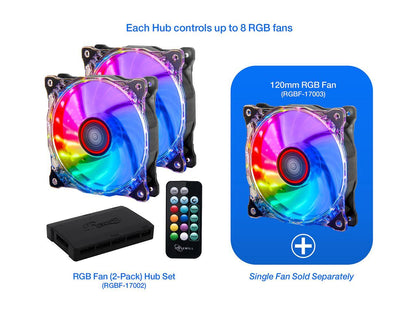 Rosewill RGBF-17002 RGB Case Fan Set, 120mm Case Fans with 17-Key Remote Control & 8-Port RGB Fan Hub, 2 x 120 mm RGB Case Fans Set Ultra Quiet PC Fan Set (2-Pack)