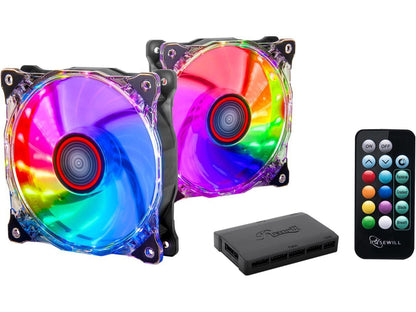 Rosewill RGBF-17002 RGB Case Fan Set, 120mm Case Fans with 17-Key Remote Control & 8-Port RGB Fan Hub, 2 x 120 mm RGB Case Fans Set Ultra Quiet PC Fan Set (2-Pack)