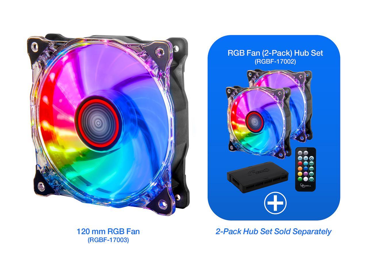 Rosewill 120 mm RGB Case Fan RGBF-17003. True RGB Color Ultra Quiet Cooling Fan with Long Life Sleeve Bearing. Standard Size 120mm Case Fan Compatible with Rosewill RGB Fan Hub