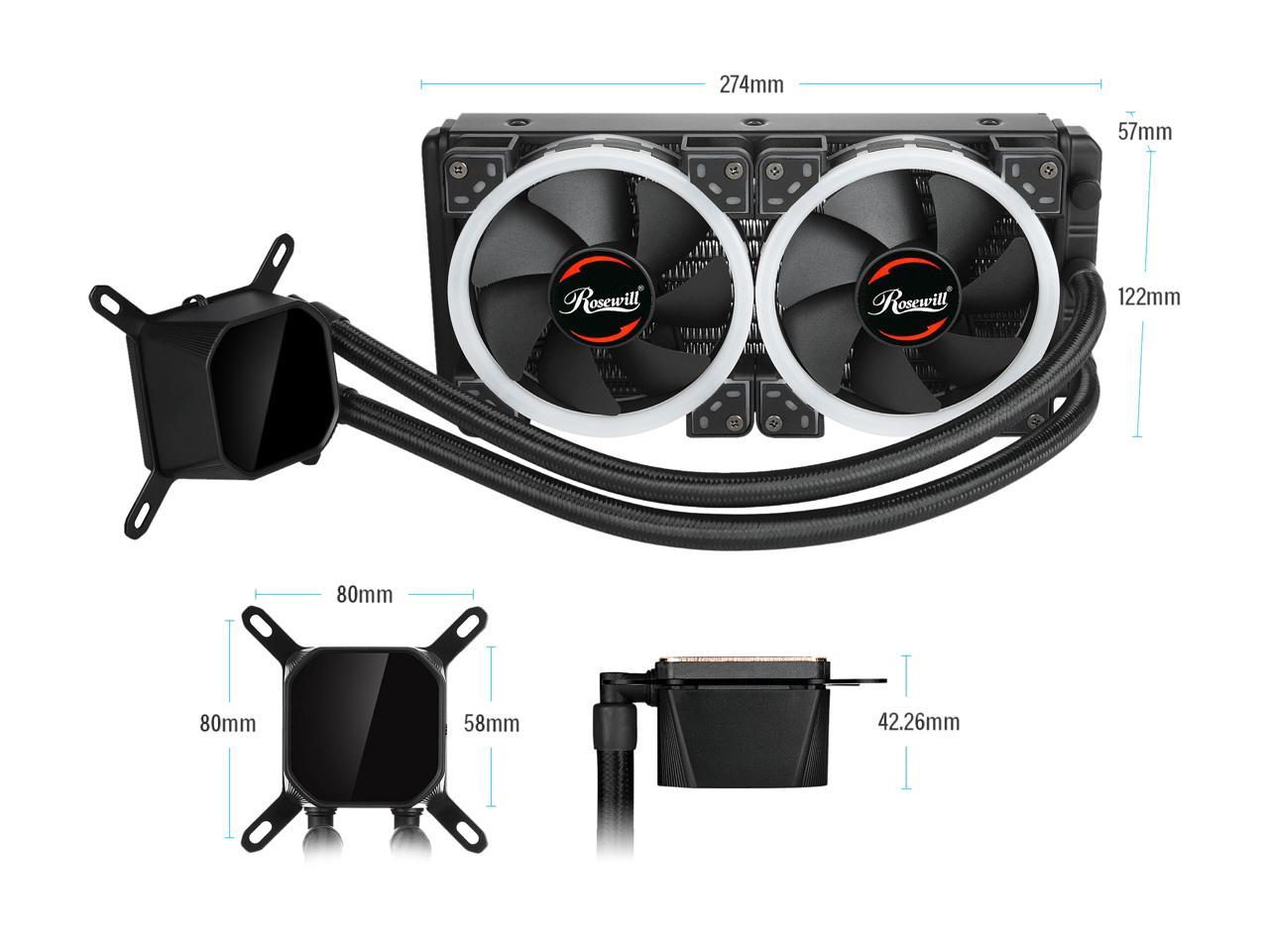 Rosewill RGB AIO 240mm CPU Liquid Cooler, Closed Loop PC Water Cooling, Quiet Addressable RGB Ring Fans, Intel/AMD Compatible, 400mm Sleeved Tubing - PB240-RGB