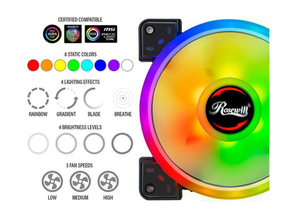 Rosewill RGBF-S12004 (1-Pack) 120mm Addressable RGB Fan, Dual Ring True RGB LED, Ultra Quiet Cooling with Long Life Rifle Bearings