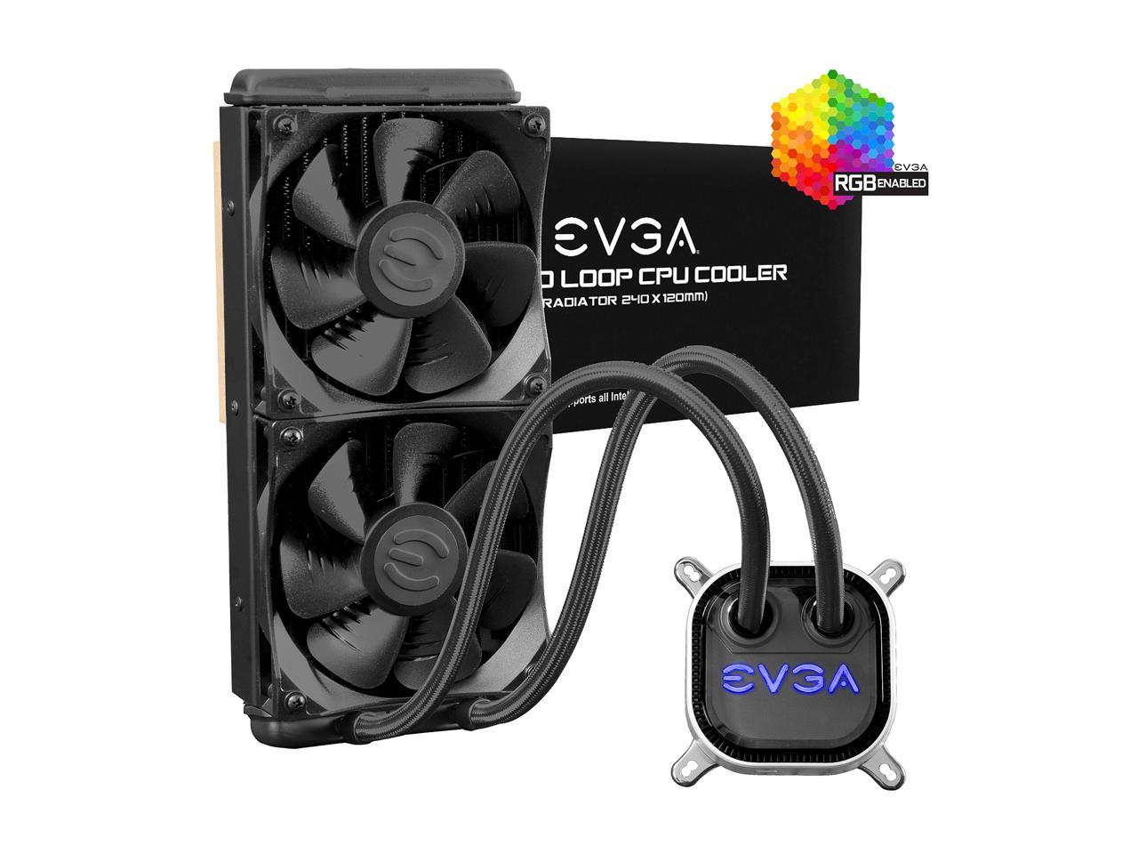 EVGA CLC 240mm All-In-One RGB LED CPU Liquid Cooler, 2x FX12 120mm PWM Fans, Intel, AMD, 400-HY-CL24-V1