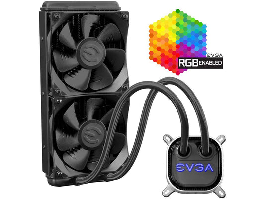 EVGA CLC 240mm All-In-One RGB LED CPU Liquid Cooler, 2x FX12 120mm PWM Fans, Intel, AMD, 400-HY-CL24-V1