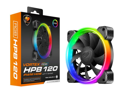 Cougar Hydraulic Vortex RGB HPB 120 mm Cooling Fan with 5V RGB connection to compatible motherboards. CF-V12HB-RGB