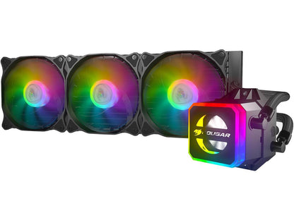 COUGAR Helor 360, RL-HLR360-V1, Liquid CPU Cooler, 360 mm, with 3 Vortex Omega 120 mm Fans. Addressable RGB, Core Box v2 and a Remote Controller.