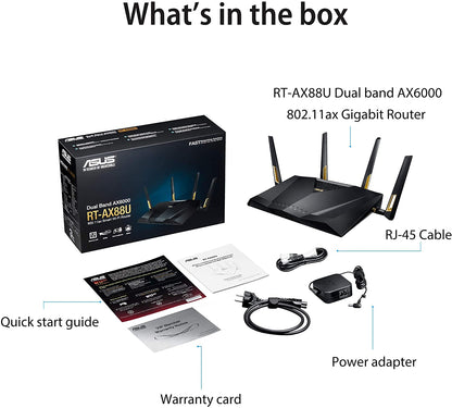 Asus RT-AX88U AX6000 Dual-Band Wifi Router, Aiprotection Lifetime Security by Trend Micro, Aimesh Compatible for Mesh WIFI System, Next-Gen Wifi 6, Wireless 802.11Ax, 8 X Gigabit LAN Ports ASUS-90IG04F0-MA1G00