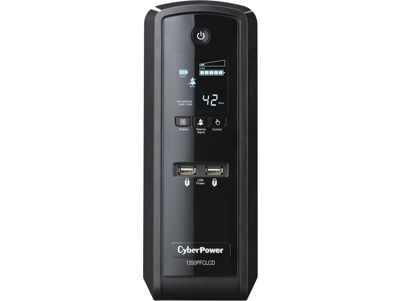 CyberPower CP1350PFCLCD 1350 VA / 810 Watts PFC Pure Sine Wave UPS w/ USB Charging Ports