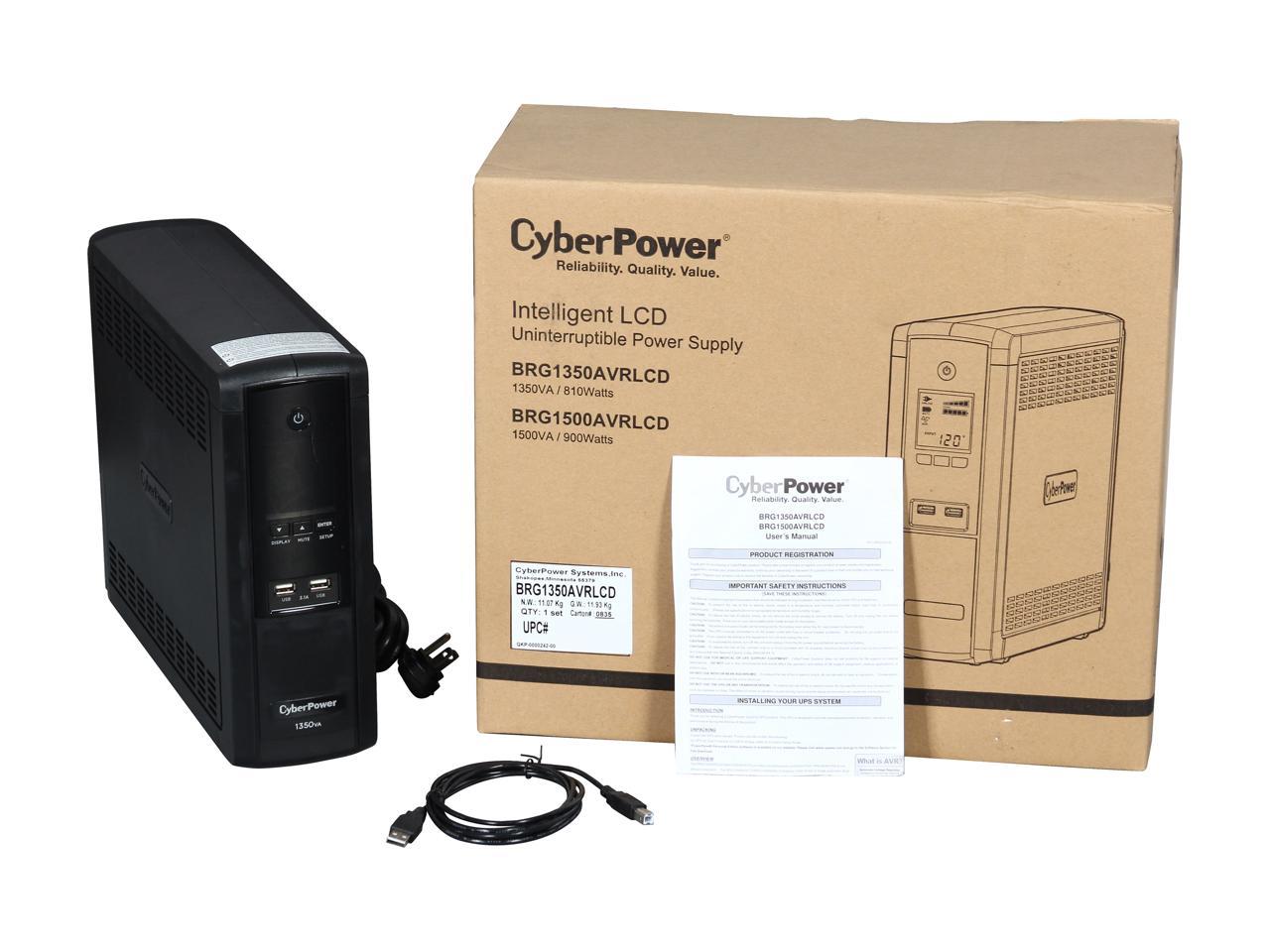 CyberPower BRG1350AVRLCD 1350 VA / 810 Watts, 12 Outlets, AVR, Intelligent LCD Mini-Tower UPS System