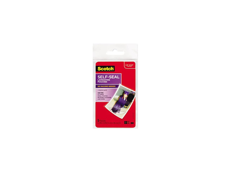 3M Self-Sealing Laminating Pouches, Glossy, 2 15/16 x 3 15/16, Wallet Size, 5/Pack