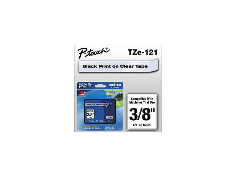 Brother P-Touch TZ Series Tape Cartridge, 0.38"w, Black on Clear