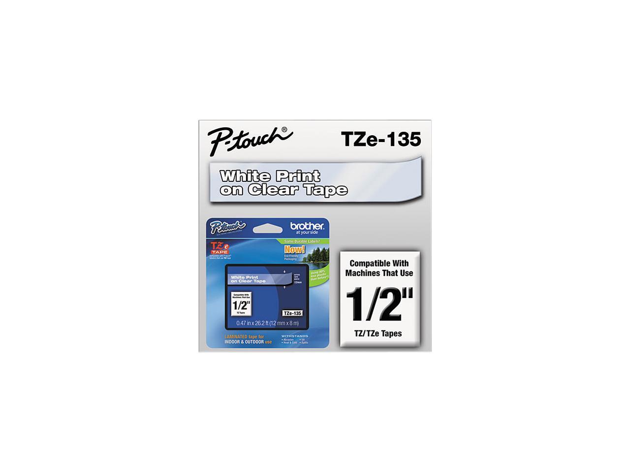 Brother P-Touch TZ Series Tape Cartridge, 0.5"w, White on Clear