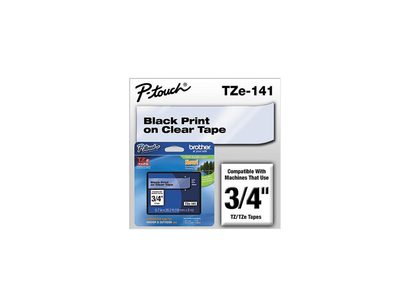 Brother P-Touch TZ Series Tape, 0.75"w, Black on Clear