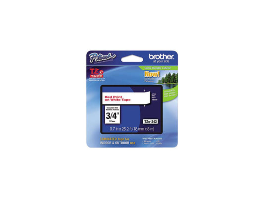 Brother P-Touch TZ Series Lettering Tape , 0.75"w, Red on White