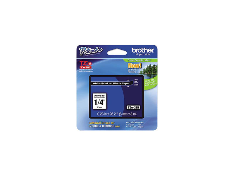 Brother P-Touch TZ Series Tape Cartridge, 0.25"w, White on Black