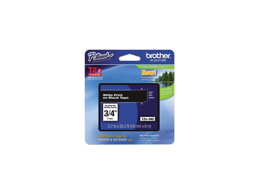 Brother P-Touch TZE345 TZe Standard Adhesive Laminated Labeling Tape, 3/4w, White on Black