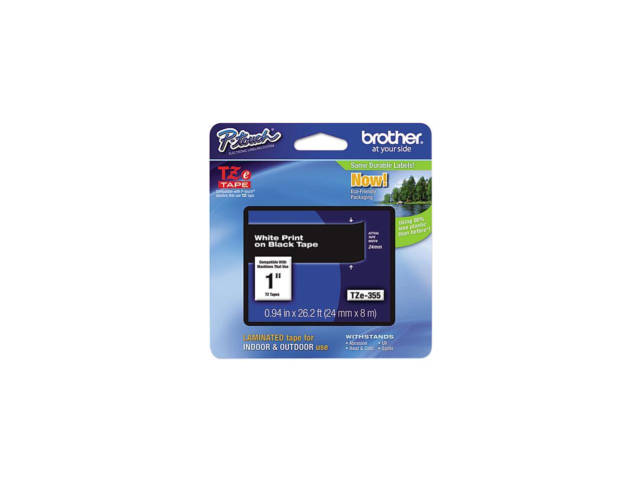 Brother P-Touch TZ Series Lettering Tape, 1"w, White on Black