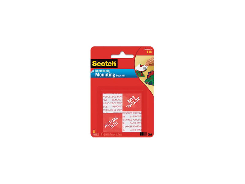 Scotch 108 Precut Foam Mounting 1" Squares, Double-Sided, Removable, 16 Squares/Pack