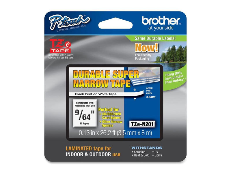 Brother TZe-N201 Label Tape 0.13" Width x 26.20 ft Length - 1 Each - Thermal Transfer - Black