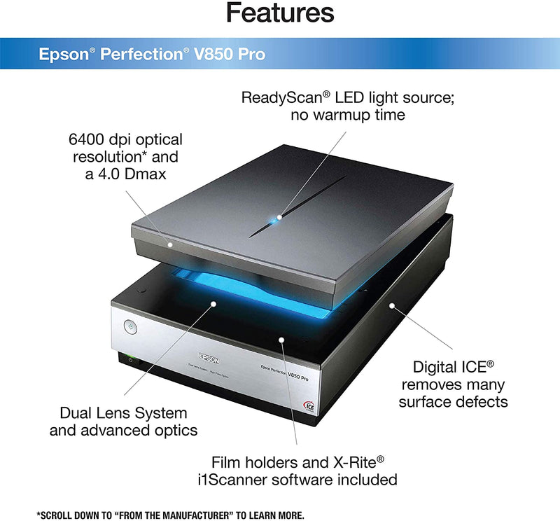 Epson Perfection V850 Pro Flatbed Image Scanner - 6400 dpi Optical