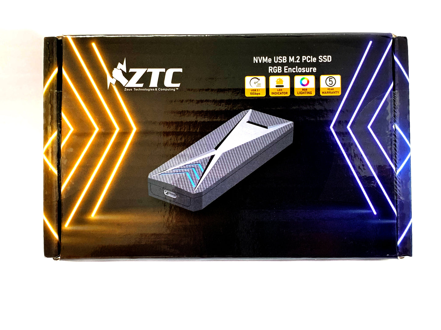 ZTC M.2 NVMe Tool-Free Portable Enclosure, RGB Lighting, Easy to use screwless design, USB-C 3.2 Gen 2 (10 Gbps) Supports M.2 PCIe NVMe SSD 2230/2242/2260/2280 Model ZTC-EN013