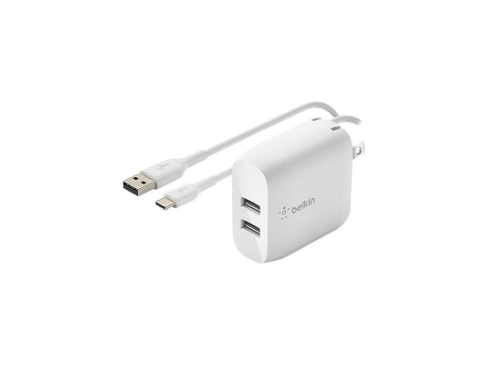 BELKIN WCE002DQ1MWH White BOOST CHARGE Dual USB-A Wall Charger 24W + USB-A to Micro-USB Cable