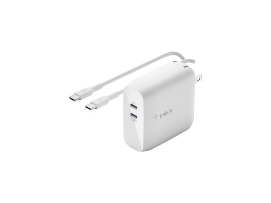 BELKIN WCH003DQ2MWH-B6 White BOOST CHARGE Dual USB-C GaN Wall Charger 68W + USB-C Cable