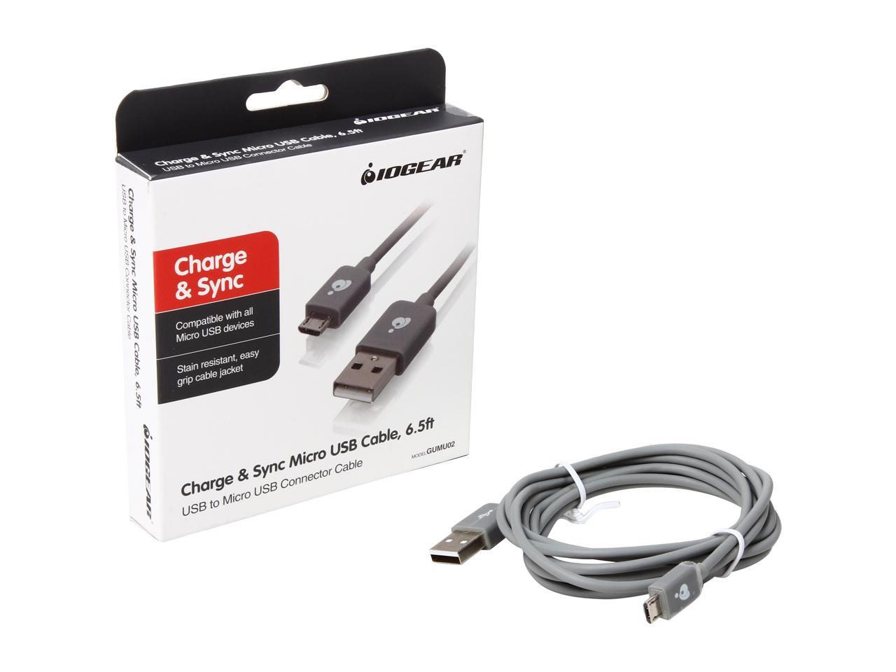 IOGEAR GUMU02 Gray USB Type A to Micro USB Type B Charge & Sync Cable 6.5ft