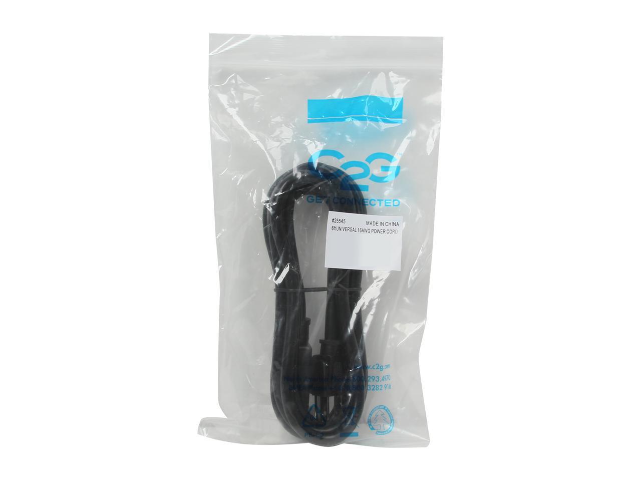 C2G 25545 16 AWG Universal Power Cord (NEMA 5-15P to IEC320C13) TAA Compliant, Black (6 Feet, 1.82 Meters)