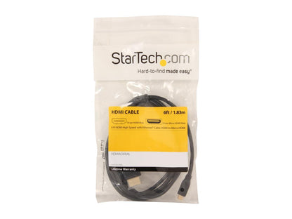 StarTech.com HDMIADMM6 6 ft. Black Connector A: 1 - HDMI® (19 pin) Male Connector B: 1 - Micro HDMI® (19 pin) Male High Speed HDMI® Cable with Ethernet Male to Male