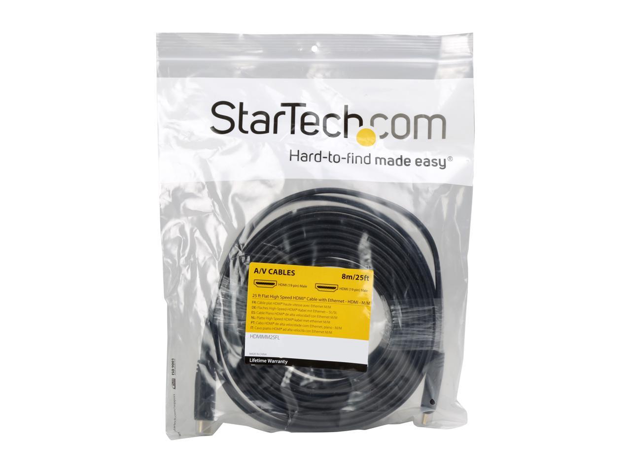 StarTech.com HDMIMM25FL 25 ft. Black Flat High Speed HDMI Cable with Ethernet Male to Male