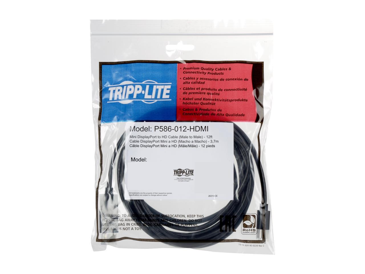 Tripp Lite Model P586-012-HDMI Mini-DisplayPort to HDMI Cable Adapter (M/M) Male to Male