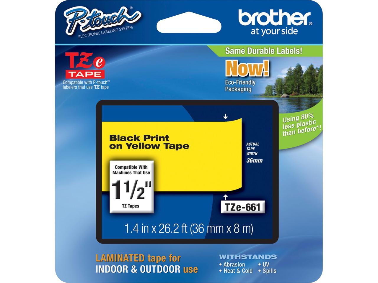 Brother TZE661 36 mm (1.40") Black on Yellow tape for P-Touch, 8 m (26.20 ft.)