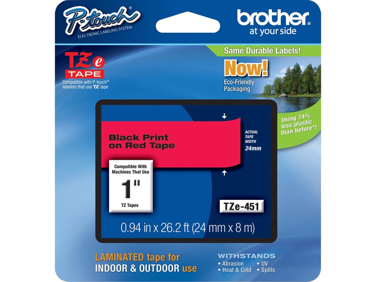 Brother TZE451 24 mm (0.94") Black on Red tape for P-Touch 8 m (26.20 ft.)