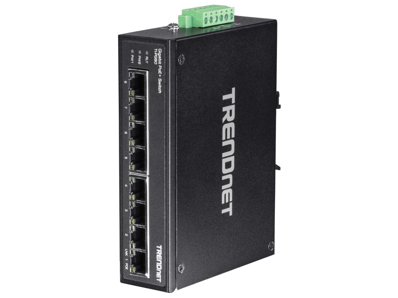 TRENDnet 8-Port Hardened Industrial Gigabit PoE+ DIN-Rail Switch Limited Lifetime Warranty