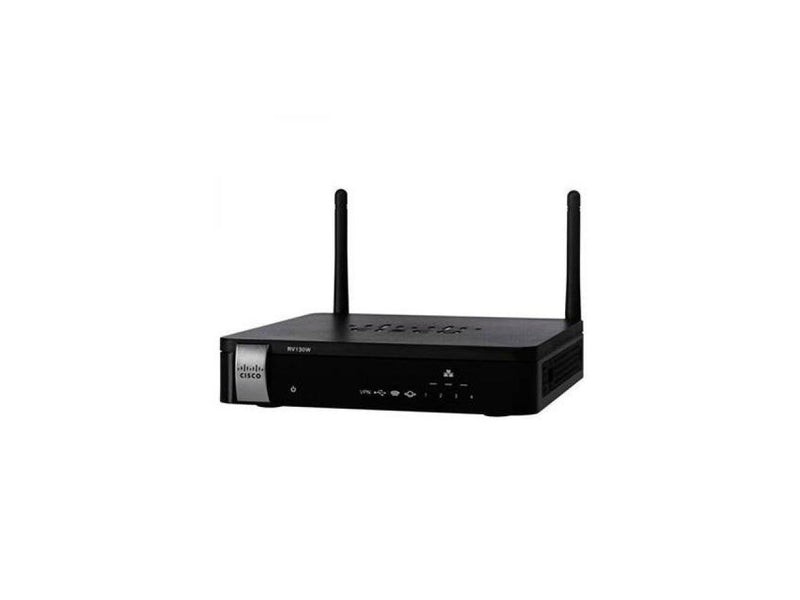 Cisco RV130W IEEE 802.11n Ethernet Wireless Router - 2.40 GHz ISM Band - 2 x Antenna(2 x External) - 54 Mbit/s Wireless Speed - 4 x Network Port - 1 x Broadband Port - Gigabit Ethernet - VPN Supported